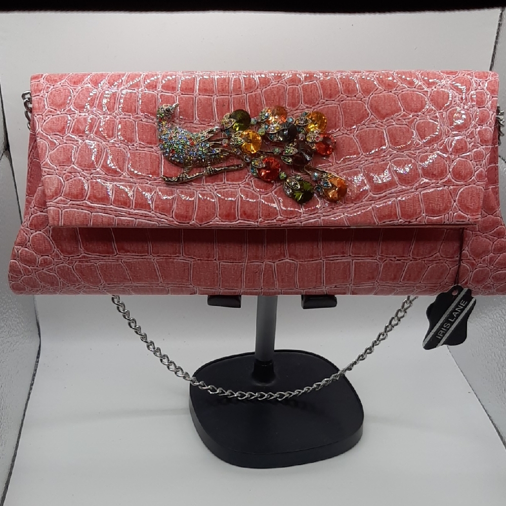 IRIS LANE Pink Crocodile Embossed Clutch